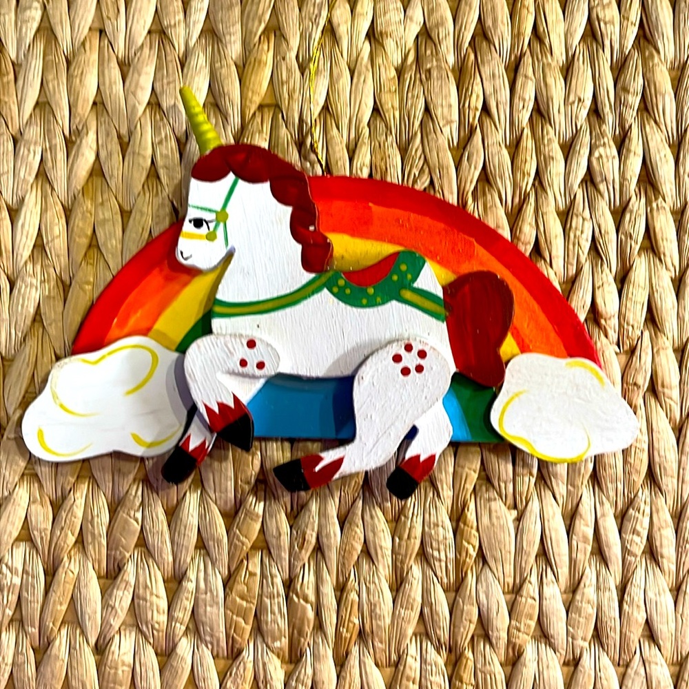 Vintage 80s Rainbow Unicorn Holiday Ornament